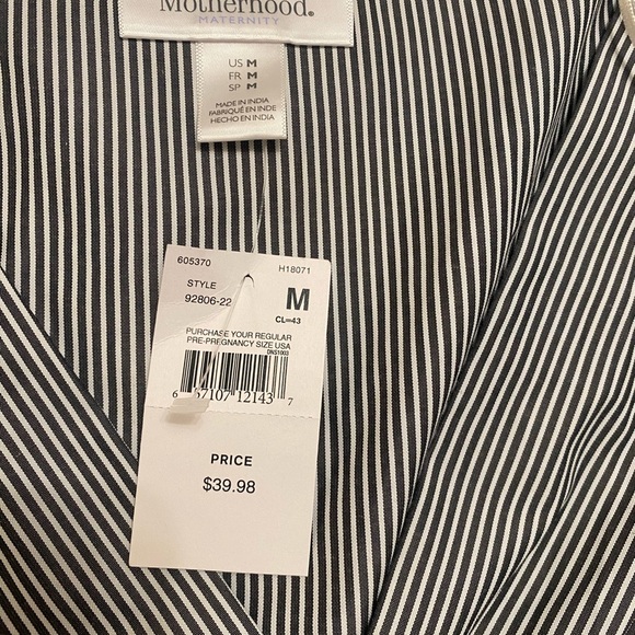 MOTHERHOOD Ladies MATERNITY Crisp Cotton Denim Blue Striped Wrap Around Blouse M - Picture 6 of 12